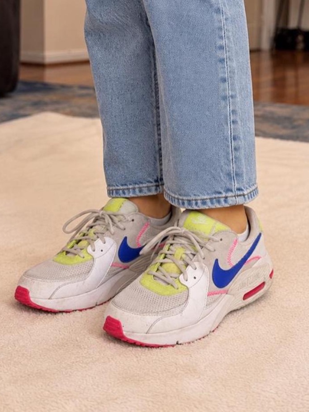 Nike White Sneakers with Blue and Neon Accents